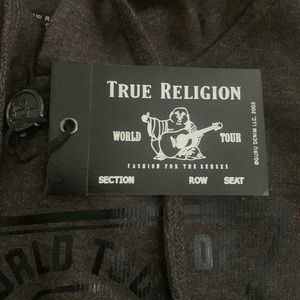 ‼️SALE‼️TRUE RELIGION Charcoal Heather Grey Foil Buddha Kangaroo Pocket Hoodie L